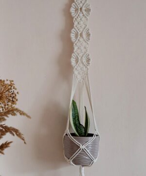 Makramowy kwietnik wiszący - ecru, 90 cm