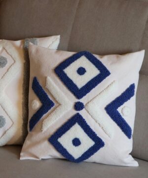 Poszewka tkana geometryczna chabrowo-biała