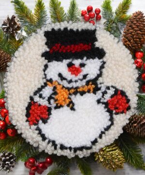 Świąteczna podkładka pod kubek haft pętelkowy - Bałwanek