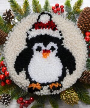 Świąteczna podkładka pod kubek haft pętelkowy - Pingwin