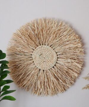 Okrągła ozdoba na ścianę z rafii naturalnej